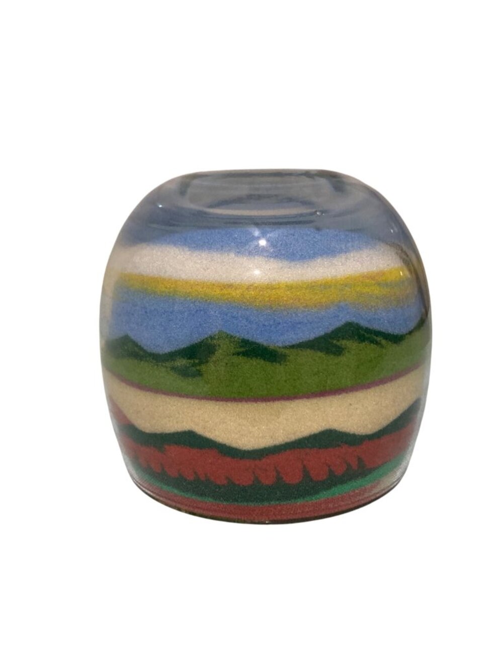 Handmade Sand Art Glass Paperweight With Scenic Landscape Design